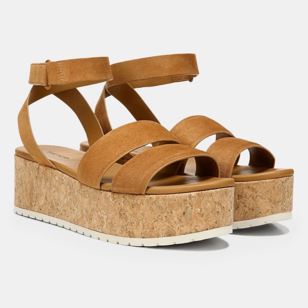Vince Tan Jet Suede Leather Chunky Platform Cork Woman’s Sandals Size 10